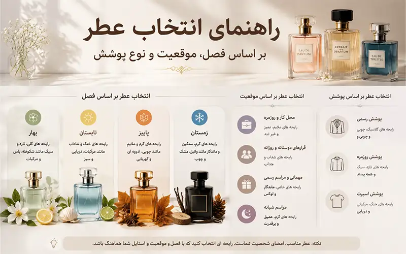 راهنمای انتخاب عطر بر اساس فصل، موقعیت و نوع پوشش